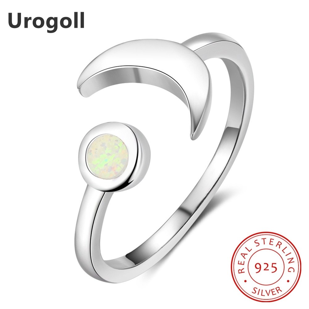 Trendy Genuine 925 Sterling Silver Fine Jewelry Moon Shaped Opal Rings For Women Luxury Engagement Wedding Gifts