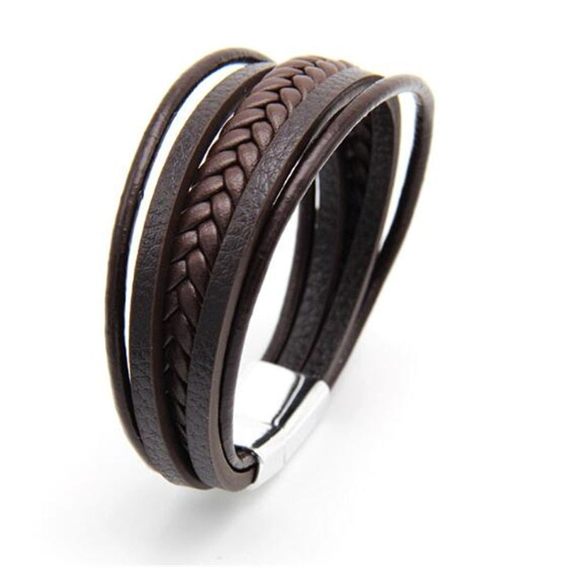 Trendy Genuine Leather Bracelets Men Stainless Steel Multilayer Braided Rope Bracelets for Male Female Bracelets Jewelry