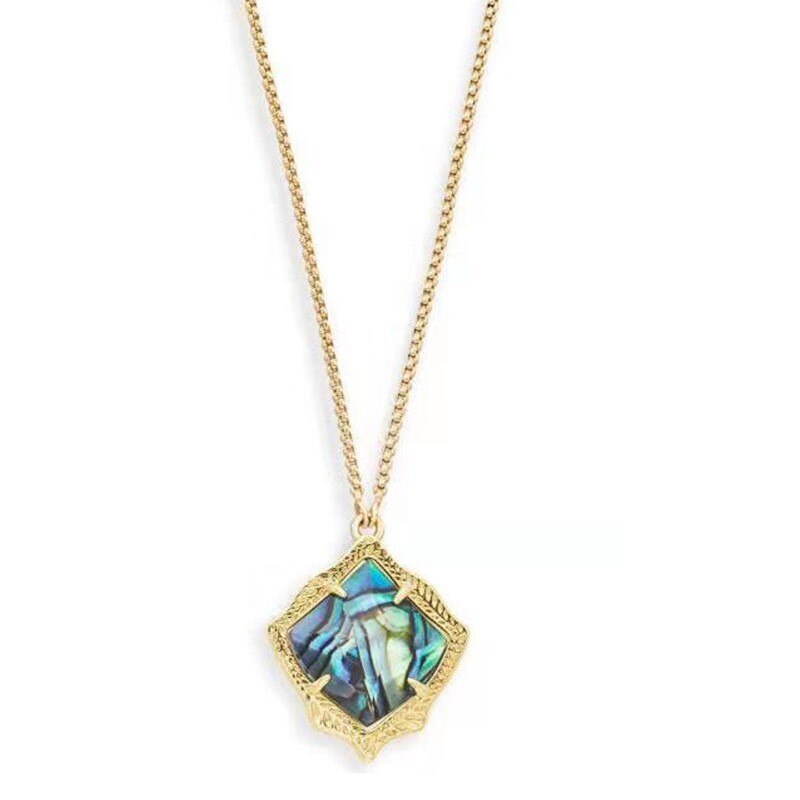 Trendy Geometric Rhombus Colorful Shell Pendant Necklace Gold Plated Long Chain for Women Party Jewelry