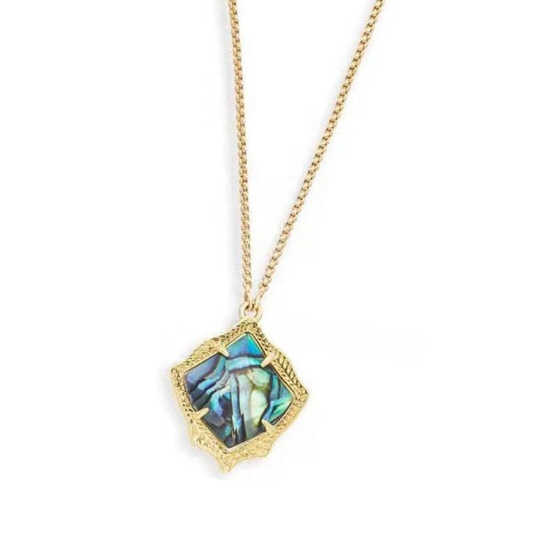 Trendy Geometric Rhombus Colorful Shell Pendant Necklace Gold Plated Long Chain for Women Party Jewelry