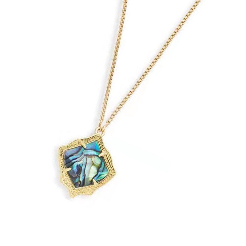 Trendy Geometric Rhombus Colorful Shell Pendant Necklace Gold Plated Long Chain for Women Party Jewelry