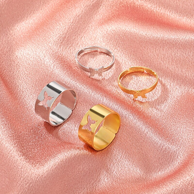 Trendy Gold Butterfly Rings For Women Men Lover Couple Rings Set Friendship Engagement Wedding Open Rings 2021 Jewelry