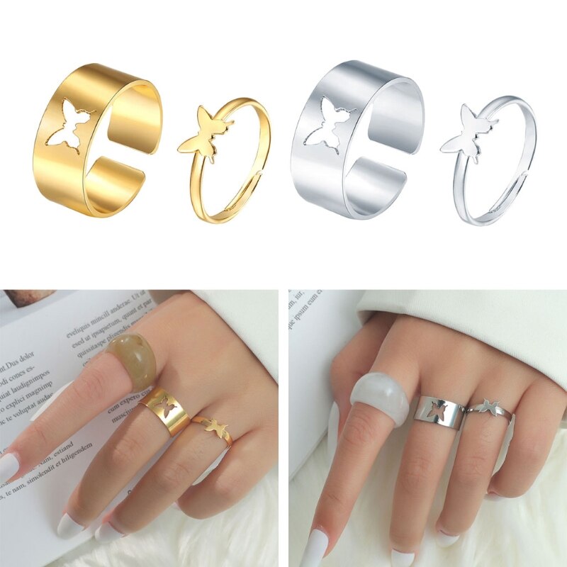 Trendy Gold Butterfly Rings For Women Men Lover Couple Rings Set Friendship Engagement Wedding Open Rings 2021 Jewelry