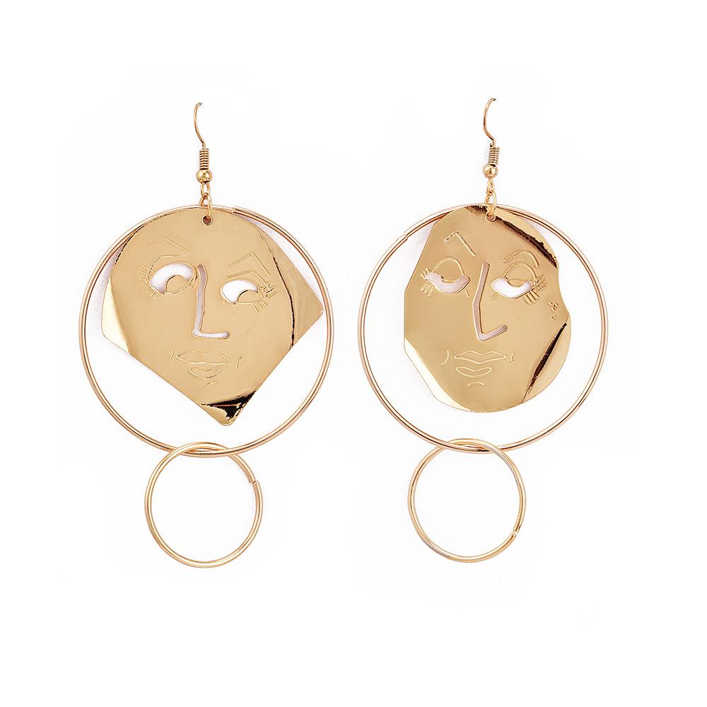 Trendy Gold Color Alloy Abstract Human Face Dangling Earrings Maxi Statement Ear Jewelry For Women Bijoux 2020