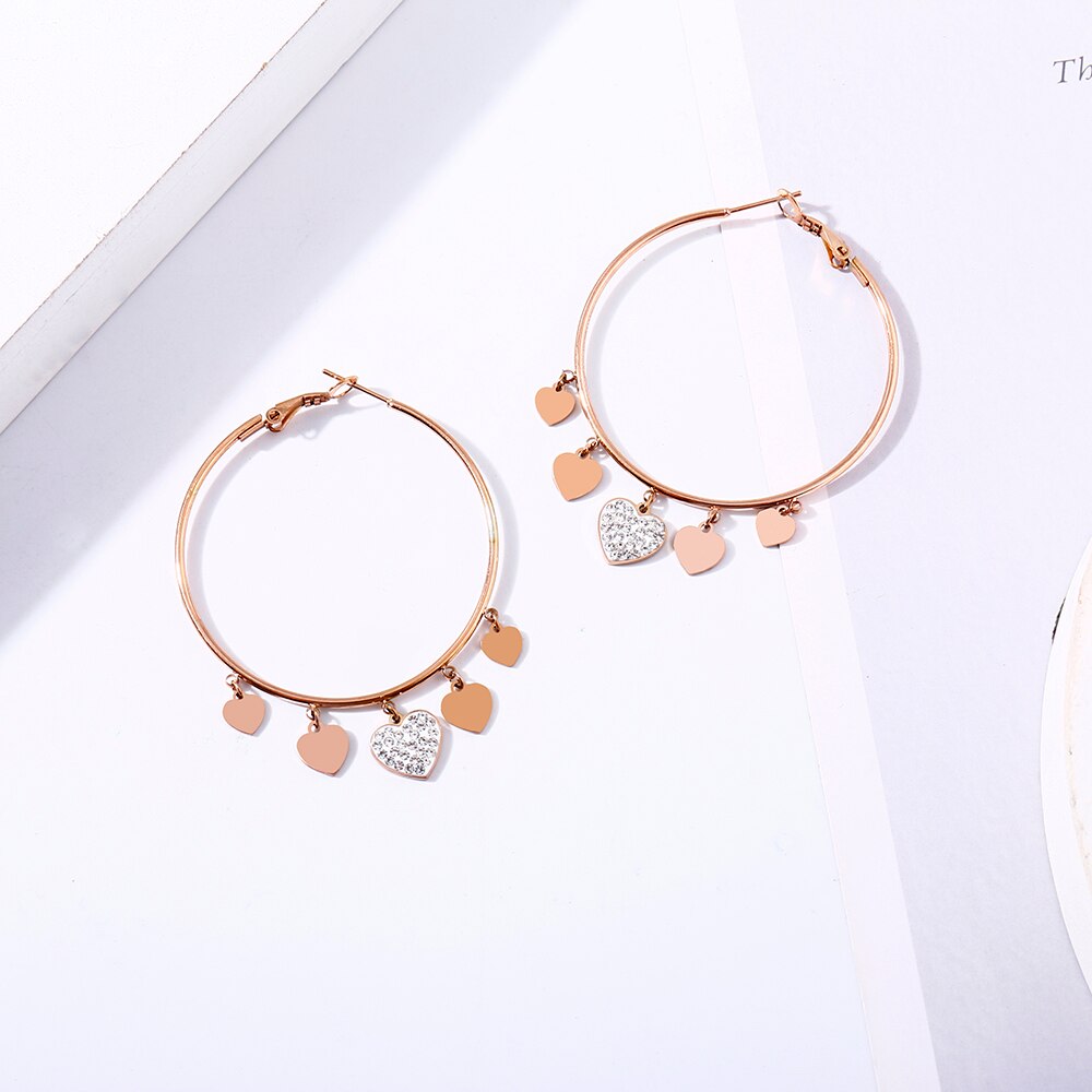 Trendy Gold Color Heart Pendant Geometry Hoop Earrings For Woman Party Gifts Round Charm Accessory Jewelry Korean  2022