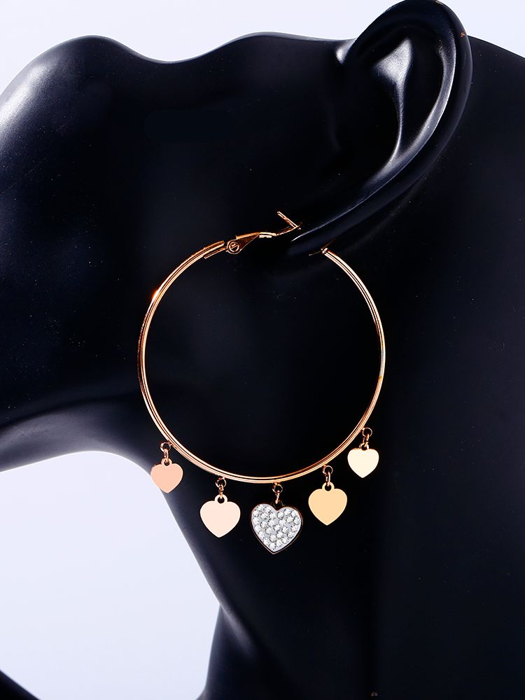 Trendy Gold Color Heart Pendant Geometry Hoop Earrings For Woman Party Gifts Round Charm Accessory Jewelry Korean  2022