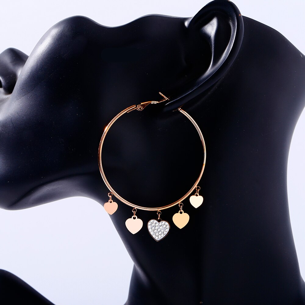 Trendy Gold Color Heart Pendant Geometry Hoop Earrings For Woman Party Gifts Round Charm Accessory Jewelry Korean  2022