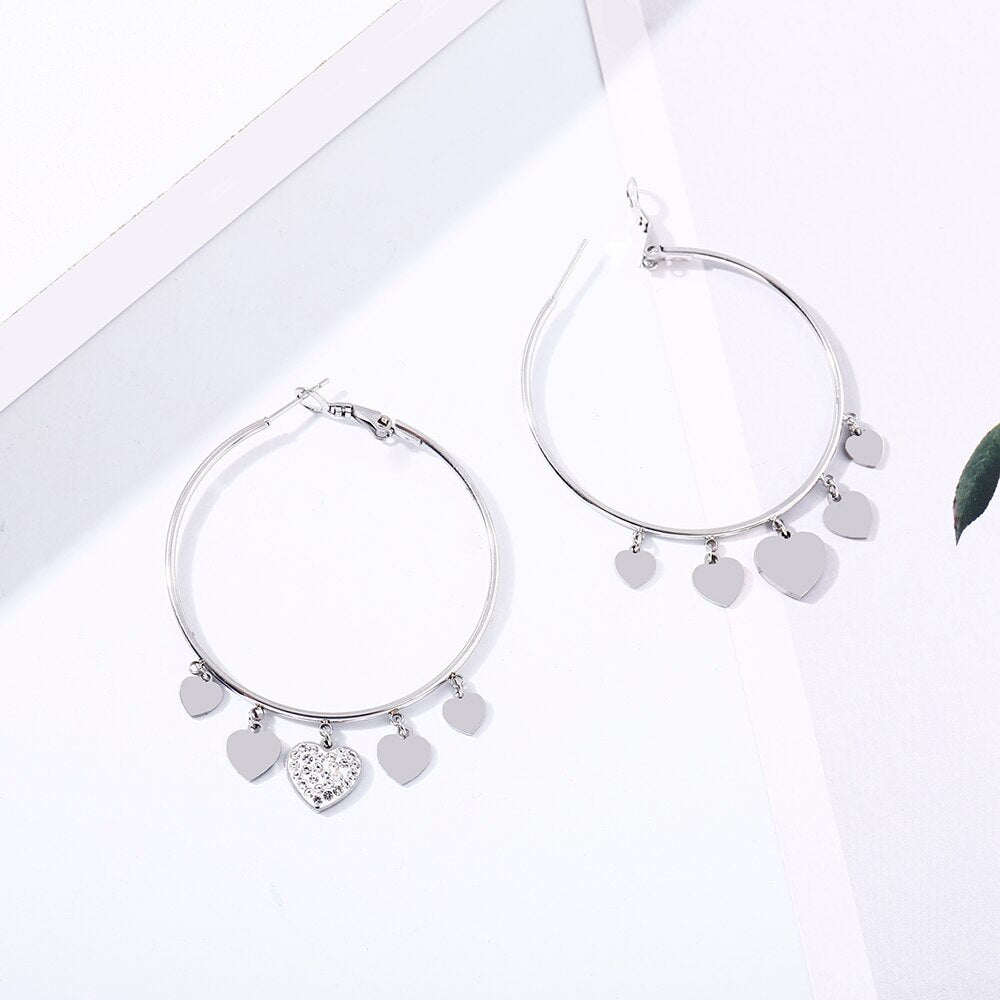 Trendy Gold Color Heart Pendant Geometry Hoop Earrings For Woman Party Gifts Round Charm Accessory Jewelry Korean  2022