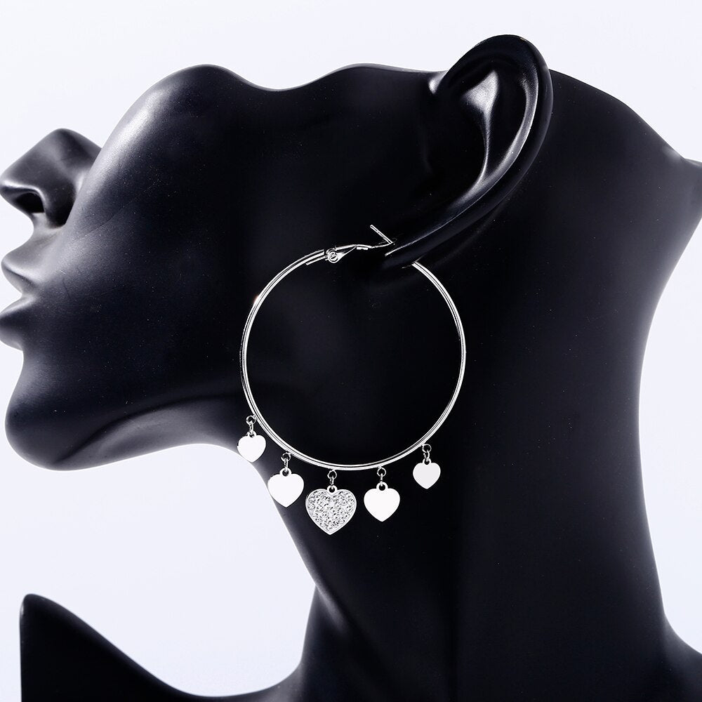 Trendy Gold Color Heart Pendant Geometry Hoop Earrings For Woman Party Gifts Round Charm Accessory Jewelry Korean  2022
