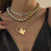 Trendy Gold Color Lock Pendant Bead Chain Necklace For Women Coin Lock Key Chain Necklace Jewelry Gifts