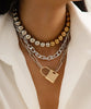 Trendy Gold Color Lock Pendant Bead Chain Necklace For Women Coin Lock Key Chain Necklace Jewelry Gifts