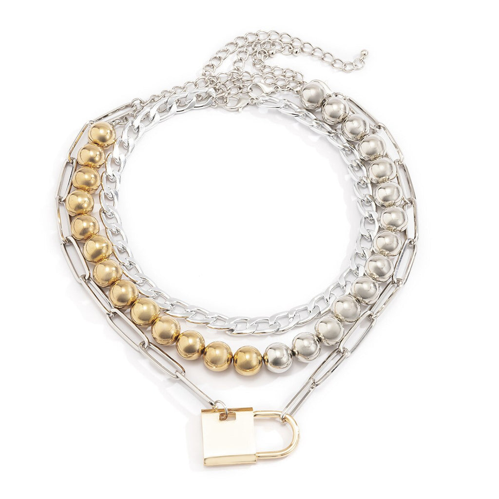 Trendy Gold Color Lock Pendant Bead Chain Necklace For Women Coin Lock Key Chain Necklace Jewelry Gifts