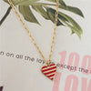 Trendy Gold Color Plating Black Red Enamel Stripe Heart Pendant Necklace For Women Girl Elegant Gorgeous Jewelry Accessory