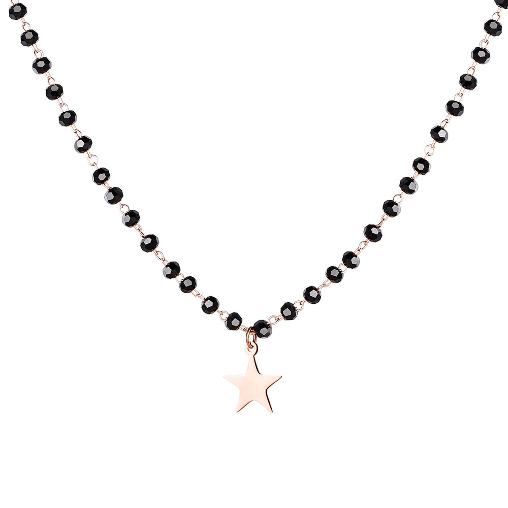 Trendy Golden Star Pendant Necklace Black Bead Stainless Steel Chain Chokers for Girl Street Wear Jewelry cadenas mujer