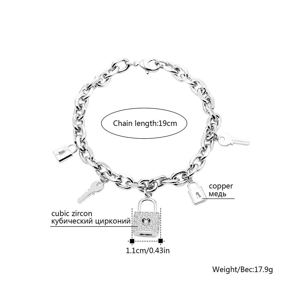 Trendy Goth Lock Key Pendant Bracelets For Women Silvery/Gold/Rose Gold Color Stainless Steel Bracelet Jewelry Gift 2022