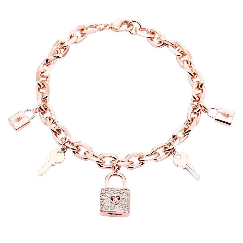 Trendy Goth Lock Key Pendant Bracelets For Women Silvery/Gold/Rose Gold Color Stainless Steel Bracelet Jewelry Gift 2022