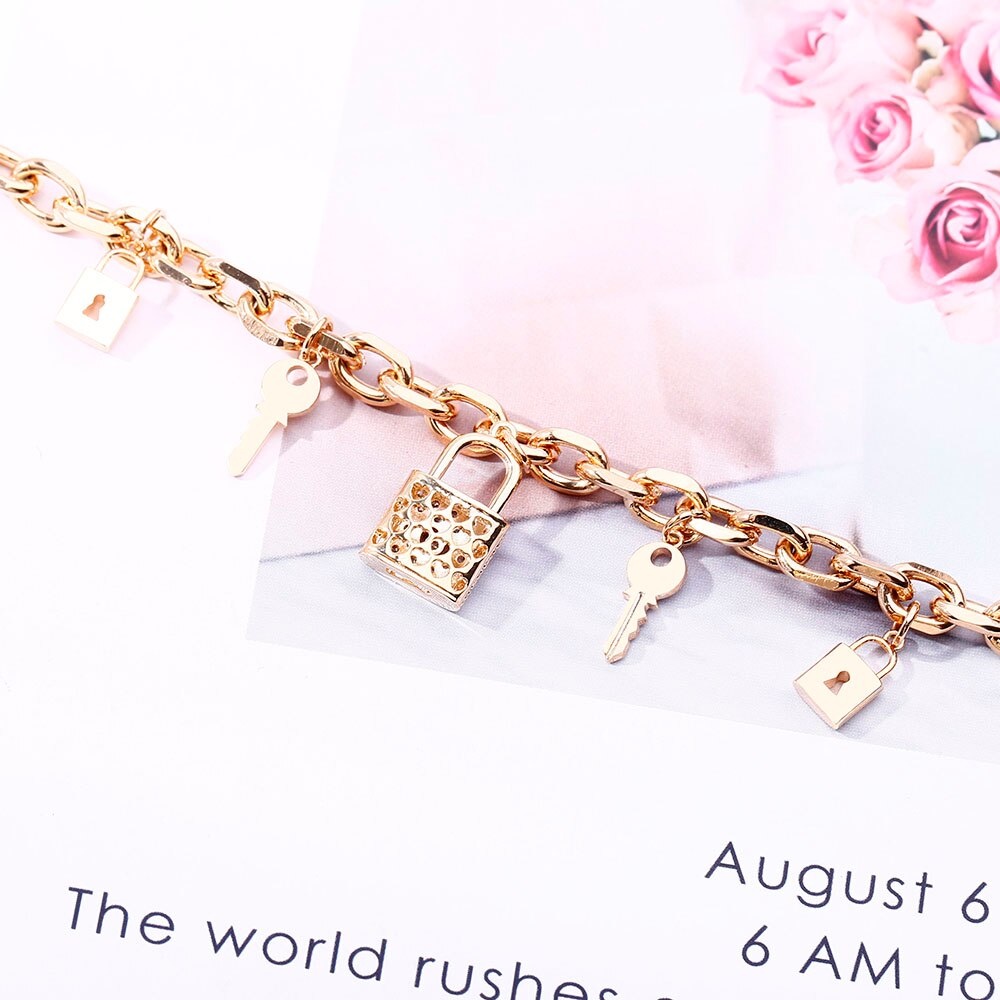 Trendy Goth Lock Key Pendant Bracelets For Women Silvery/Gold/Rose Gold Color Stainless Steel Bracelet Jewelry Gift 2022