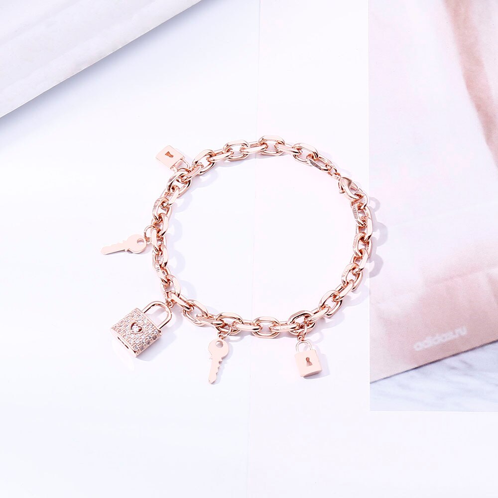 Trendy Goth Lock Key Pendant Bracelets For Women Silvery/Gold/Rose Gold Color Stainless Steel Bracelet Jewelry Gift 2022