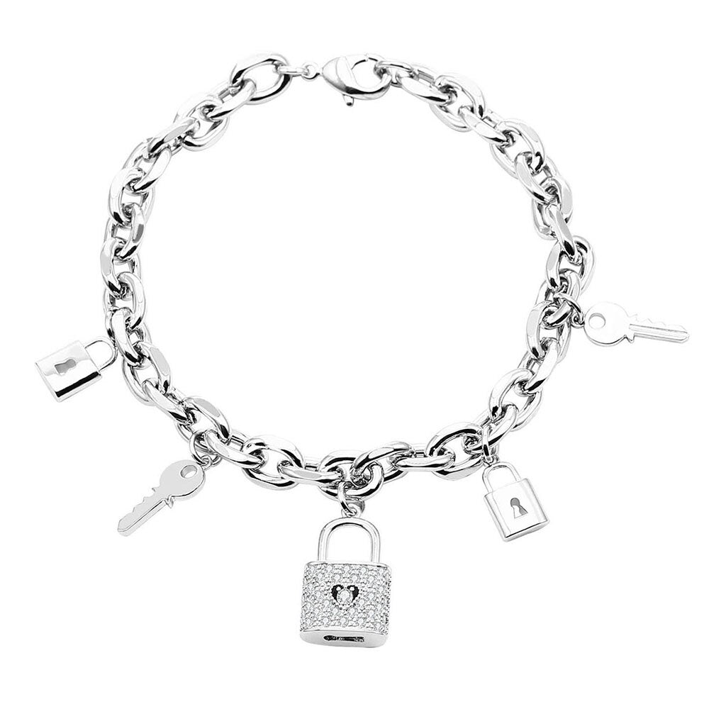 Trendy Goth Lock Key Pendant Bracelets For Women Silvery/Gold/Rose Gold Color Stainless Steel Bracelet Jewelry Gift 2022