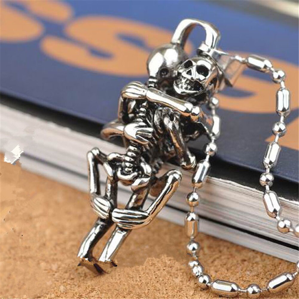 Trendy Goth Men Infinity Black Stainless Steel Love Necklace Couple Skulls Hug Skeleton Chain Pendant necklace  Jewelry Gifts