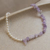 Trendy Half Amethyst Half Pearl Beaded Necklace Light Purple Chip Raw Crystal Choker Y2k Jewelry Girls FYP Outfit Fall Accessory