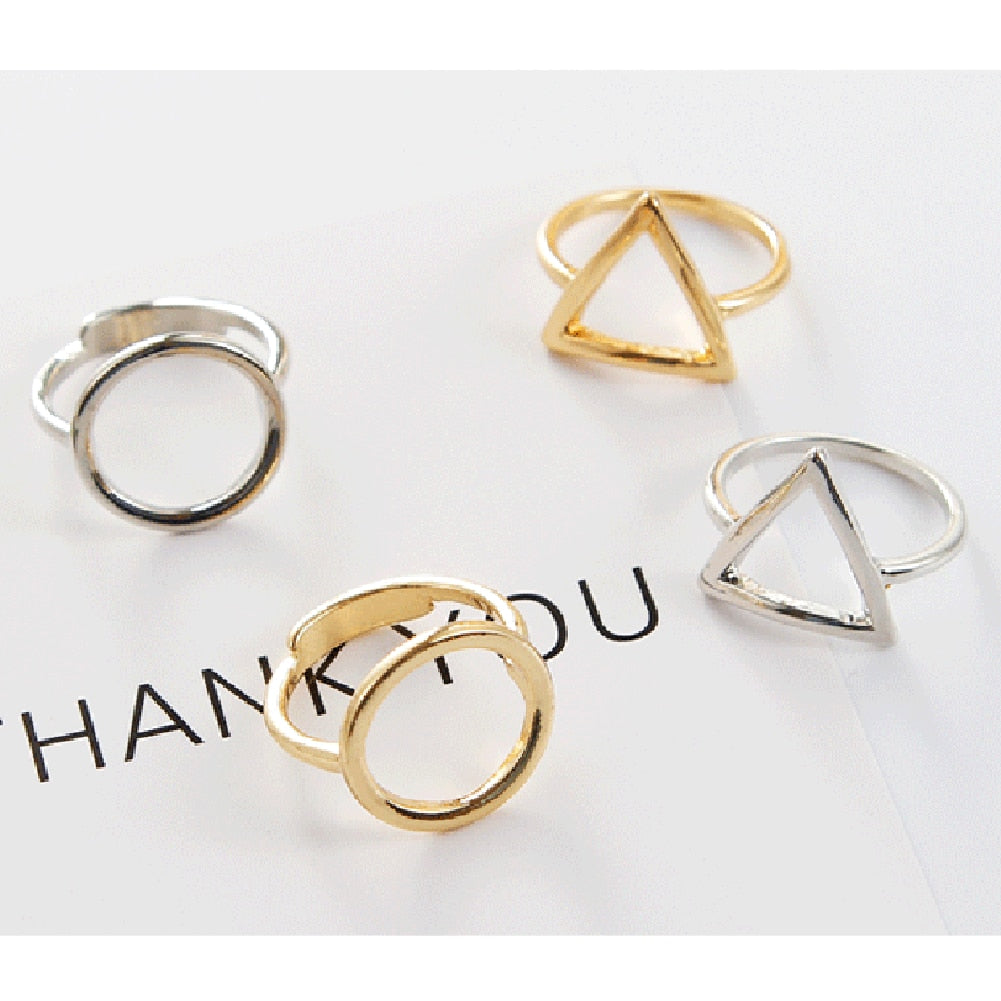 Trendy Handsome Round&Triangle Geometric Circle Modelling Gold/Silver Plated Ring Simple Rings Jewelry for Lovers Dropshipping