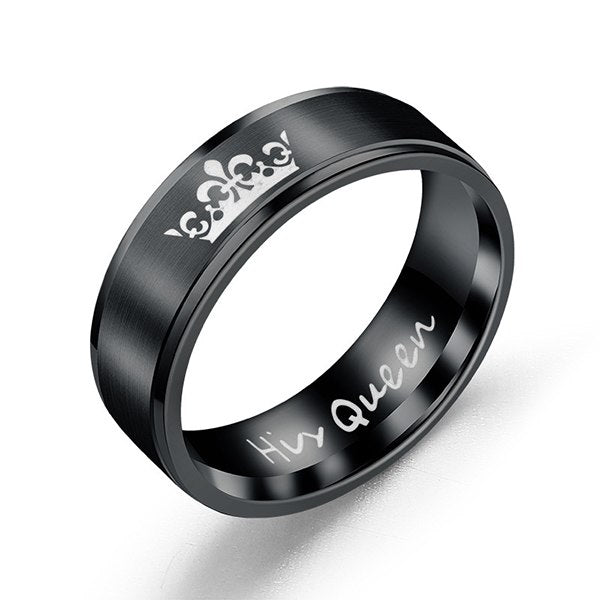 Trendy Her King & His Queen Couple Rings Jewelry Titanium Steel CROWN Print Design High Street Lover's Rings Black Silver Rings