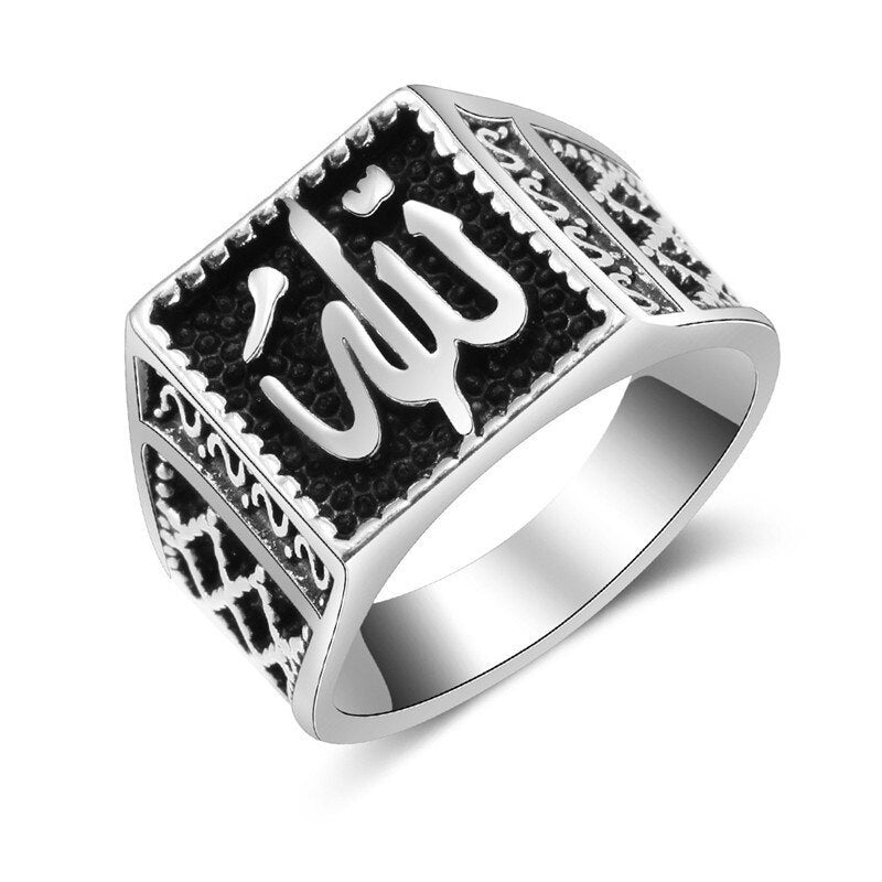 Trendy Islam Muslim Rune Ring Charm Men's Ring Religious Amulet Metal Accessories Party Jewelry