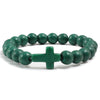 Trendy Jesus Cross Charm Blue Turquoises Men Bracelet Black Lava Stone 8mm White Beads Bracelets Bangles for Women Yoga Jewelry