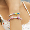 Trendy Kpop Candy Color Acrylic Heart Charm Cute Bracelet Sets for Women Girls Bead Chain Smily Bangle Bracelet On Hand Jewelry