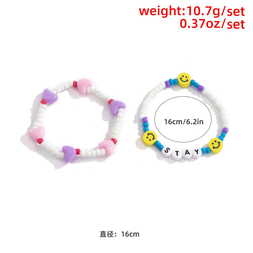 Trendy Kpop Candy Color Acrylic Heart Charm Cute Bracelet Sets for Women Girls Bead Chain Smily Bangle Bracelet On Hand Jewelry