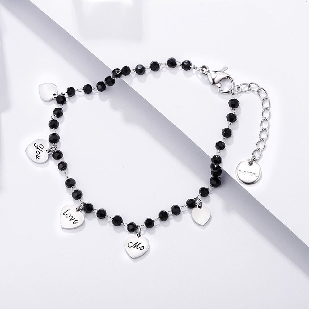 Trendy LOVE Heart Charms Bracelet Vintage Simple Silvery Heart Tasssel Beaded Bracelets for Couple Girls Elegant Jewelery Gifts