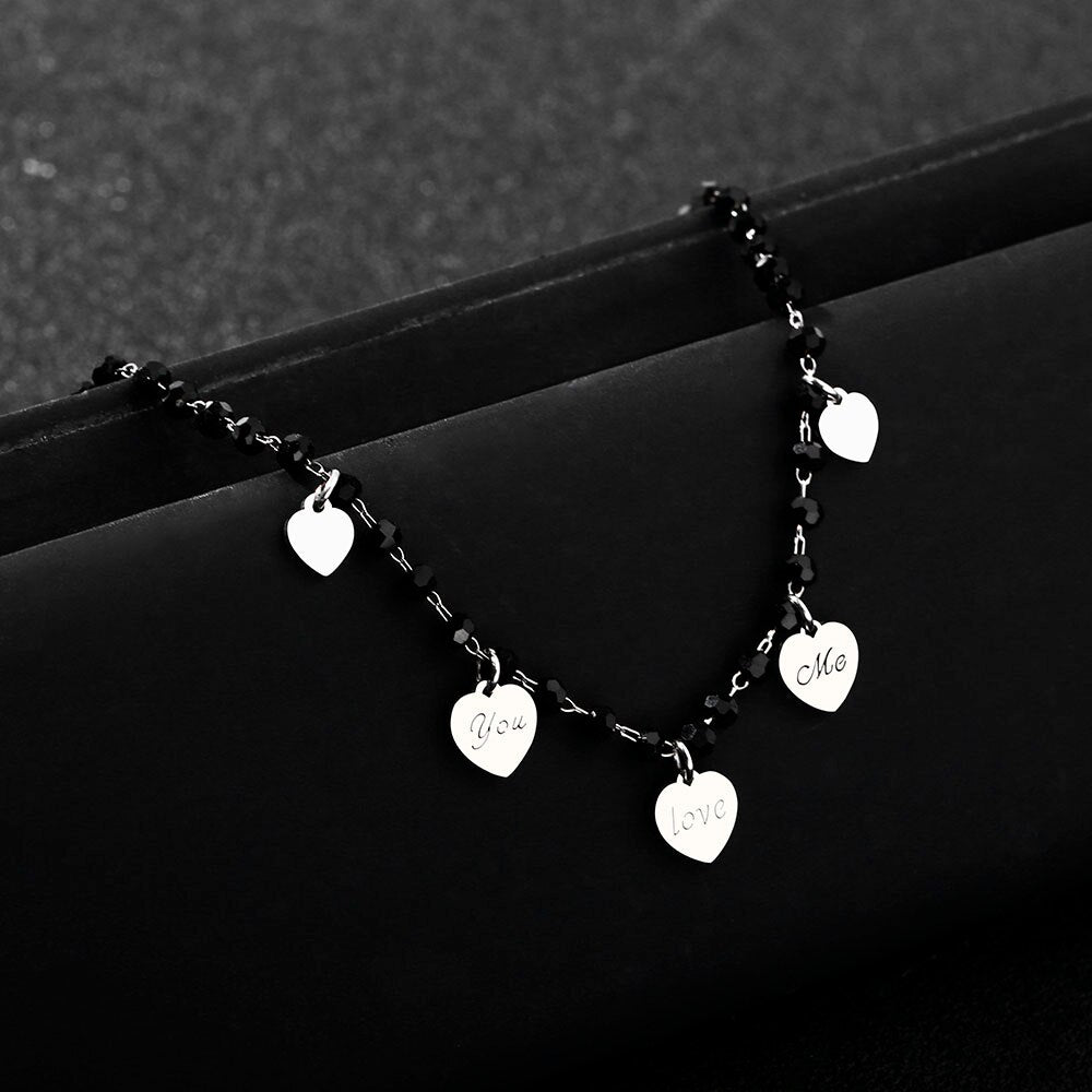 Trendy LOVE Heart Charms Bracelet Vintage Simple Silvery Heart Tasssel Beaded Bracelets for Couple Girls Elegant Jewelery Gifts