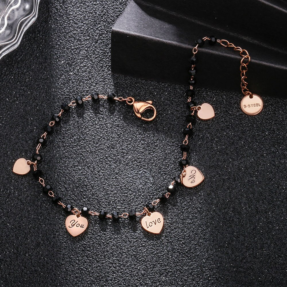 Trendy LOVE Heart Charms Bracelet Vintage Simple Silvery Heart Tasssel Beaded Bracelets for Couple Girls Elegant Jewelery Gifts