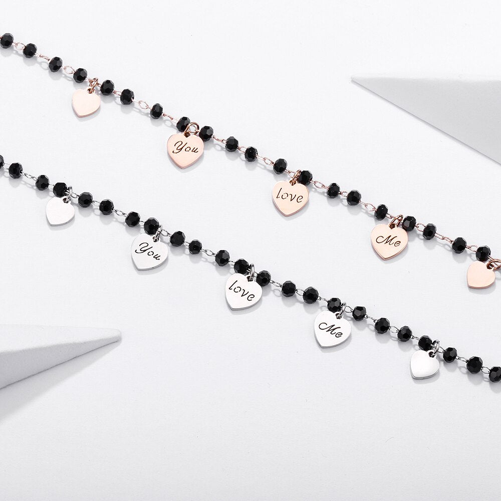 Trendy LOVE Heart Charms Bracelet Vintage Simple Silvery Heart Tasssel Beaded Bracelets for Couple Girls Elegant Jewelery Gifts