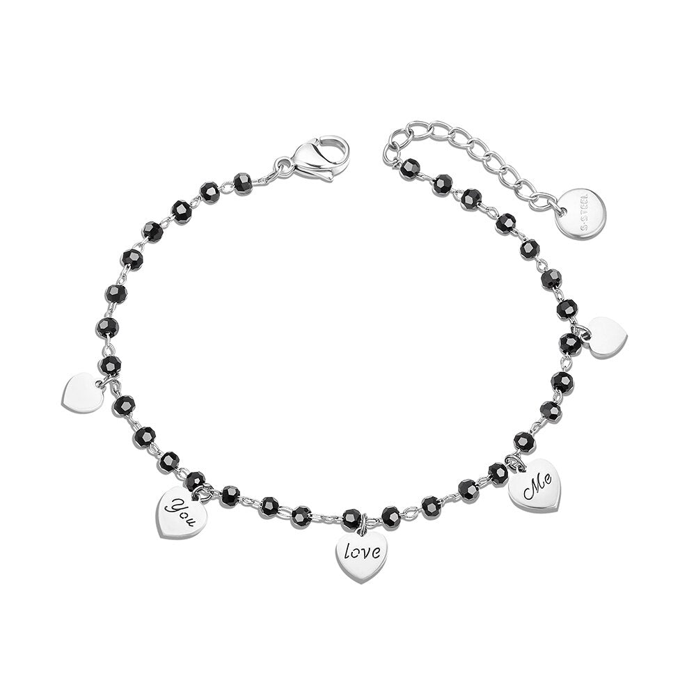 Trendy LOVE Heart Charms Bracelet Vintage Simple Silvery Heart Tasssel Beaded Bracelets for Couple Girls Elegant Jewelery Gifts