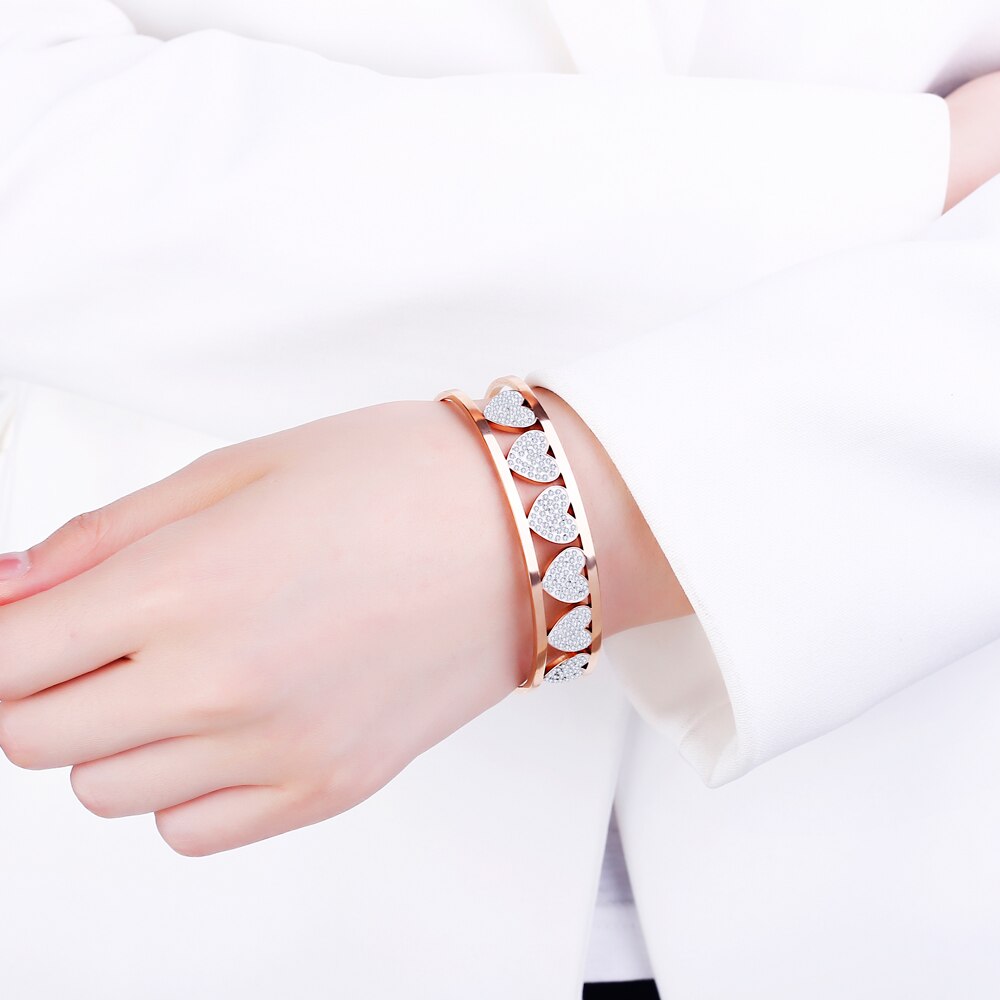Trendy Love Heart Cuff Bracelet For Woman Colorful Crystal Stainless Steel Bracelets&Bangles Wedding Jewelry Party Gifts 2022