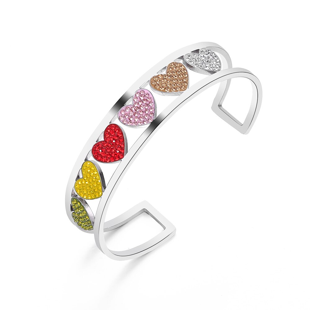 Trendy Love Heart Cuff Bracelet For Woman Colorful Crystal Stainless Steel Bracelets&amp;Bangles Wedding Jewelry Party Gifts 2022
