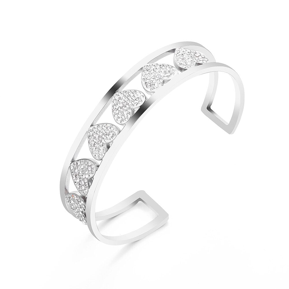 Trendy Love Heart Cuff Bracelet For Woman Colorful Crystal Stainless Steel Bracelets&amp;Bangles Wedding Jewelry Party Gifts 2022