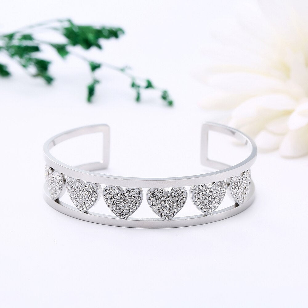 Trendy Love Heart Cuff Bracelet For Woman Colorful Crystal Stainless Steel Bracelets&amp;Bangles Wedding Jewelry Party Gifts 2022