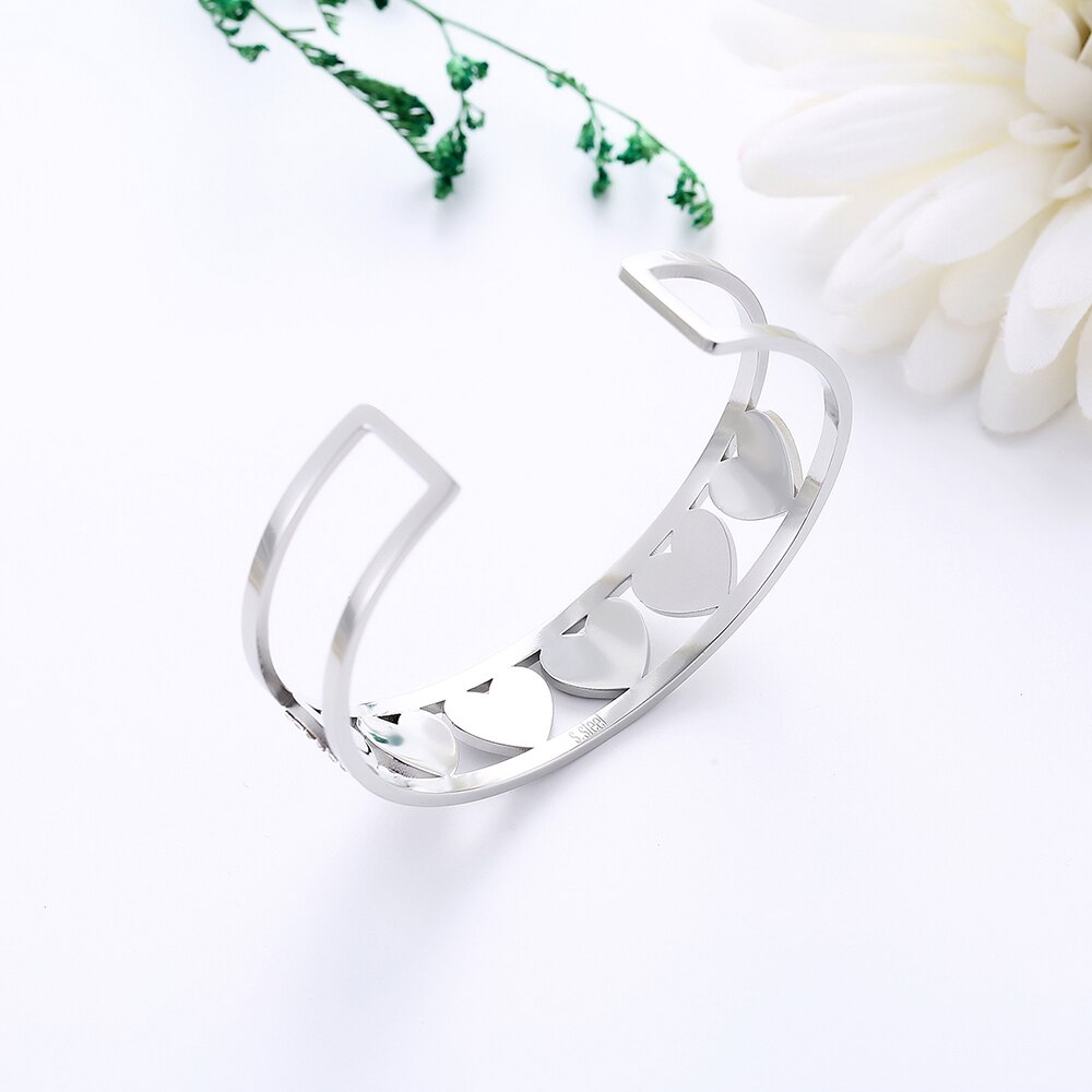 Trendy Love Heart Cuff Bracelet For Woman Colorful Crystal Stainless Steel Bracelets&amp;Bangles Wedding Jewelry Party Gifts 2022