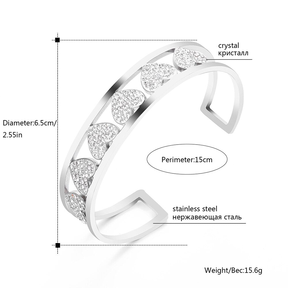 Trendy Love Heart Cuff Bracelet For Woman Colorful Crystal Stainless Steel Bracelets&amp;Bangles Wedding Jewelry Party Gifts 2022
