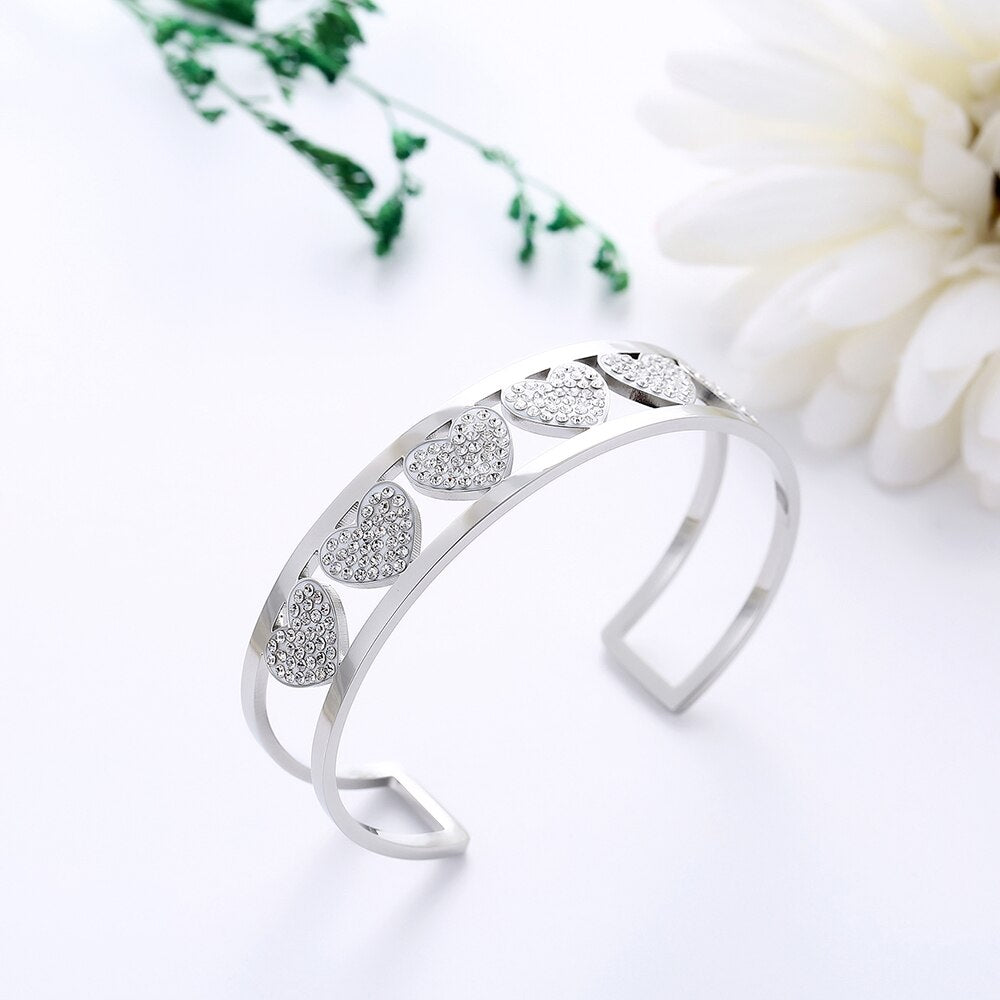 Trendy Love Heart Cuff Bracelet For Woman Colorful Crystal Stainless Steel Bracelets&amp;Bangles Wedding Jewelry Party Gifts 2022