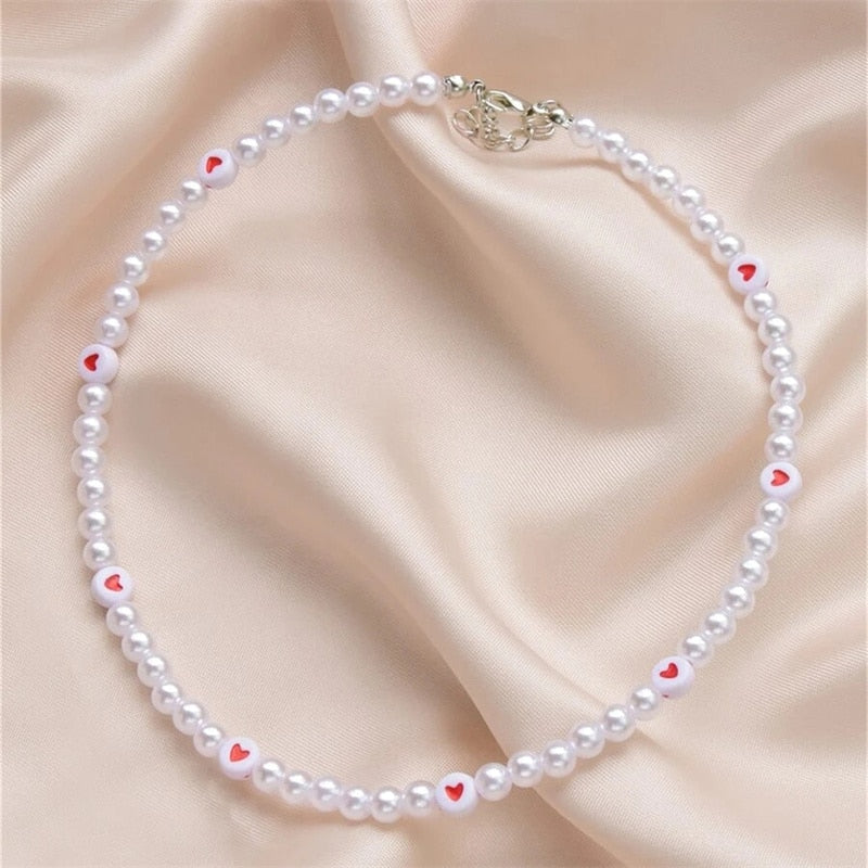 Trendy Love Pearl Necklace Female Personality Travel Party Clavicle Necklace Accessories collar perlas collar