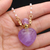Trendy Natural Gold Color Pearl Chains Necklace Amethysts Perfume Bottle Necklace Jewelry for Female Reiki Heal Gifts