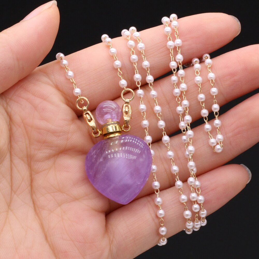 Trendy Natural Gold Color Pearl Chains Necklace Amethysts Perfume Bottle Necklace Jewelry for Female Reiki Heal Gifts