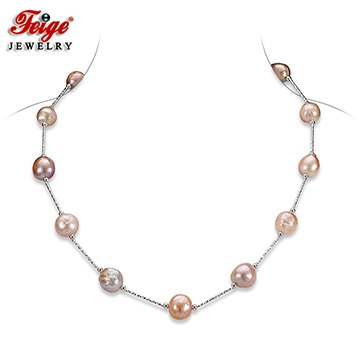 Trendy Natural Pearl Chain Necklace for Lady Anniversary Jewelry Gift 11-13MM Multicolor Baroque Pearl Necklace FEIGE