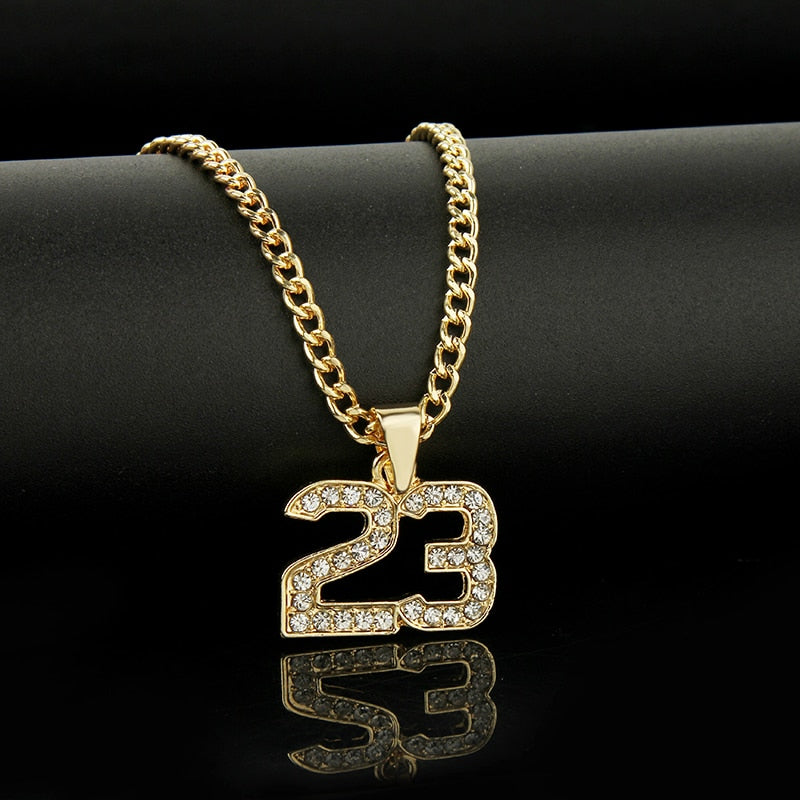 Trendy Necklace Rhinestone Hip Hop Basketball Legend No. 23 Necklaces & Pandents Bling Gold Cuban Chain Necklace Jewelry For Man