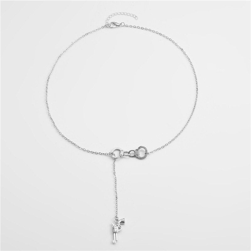 Trendy  Punk Handcuffs Pendant & Necklace for Women Creative Pistol Alloy  Man Korean Neck Decoration
