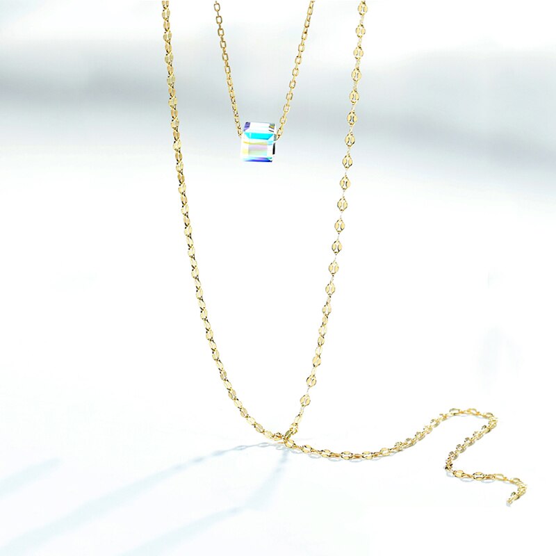 Trendy ORIGINALLY Y Necklaces Double Chain Crystals from Swarovski Long Pendants Gold Color Chain For Women Wedding Chic Gift